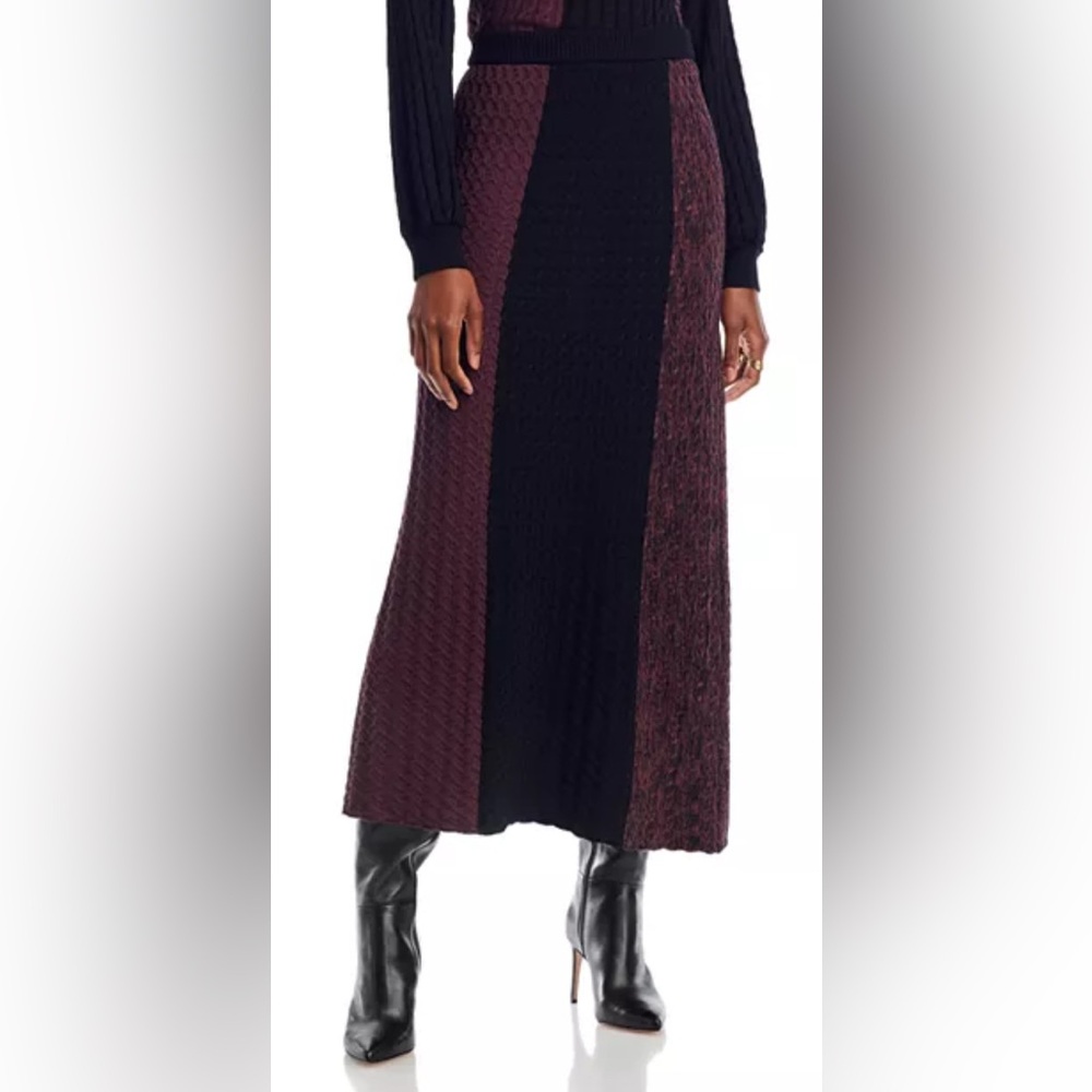 Misook | Color Block Cable Knit Midi Skirt Black Purple Sz L